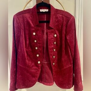 Kate Rosy Velvet Military-Style Blazer in Burgundy